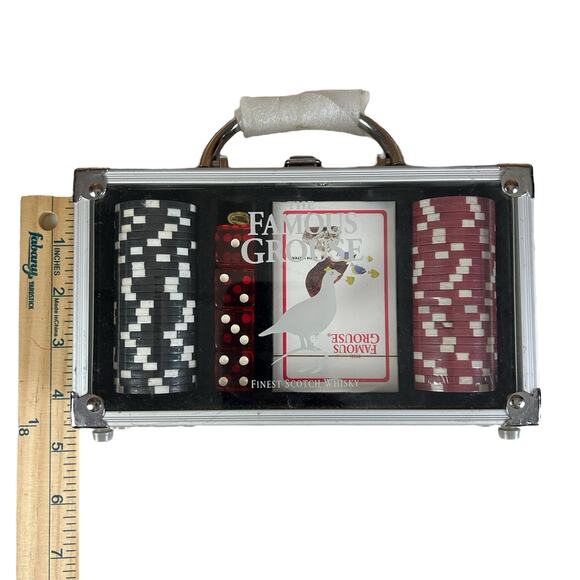 Famous Grouse Poker Playing Cards Dice & Red Black Chips Set in Case  - Unused - - Picture 7 of 7
